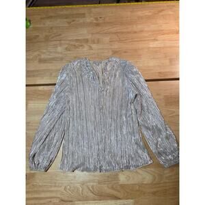 Chenault metallic long sleeve pleated blouse nylon rayon small